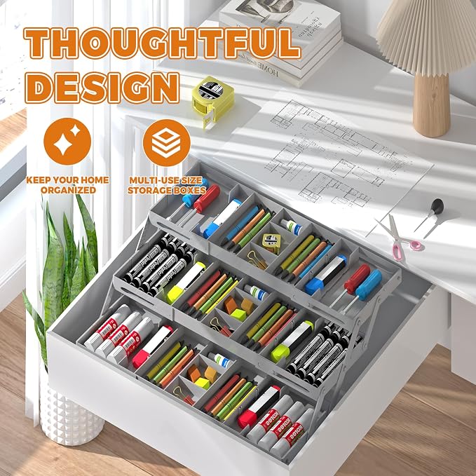 3 Tier Drawer Organizer Versatile Expandable Junk Drawer Organizer Grey | - Image 6