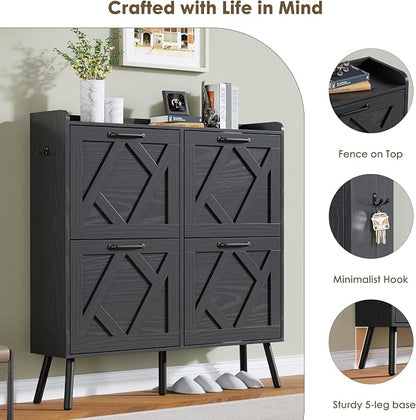 Nicetree Shoe Cabinet with 4 Flip Drawers, Hidden Shoe Rack Cabinet with Metal - Image 6
