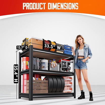 Set of 7 Garage Shelving, 3 Tier Garage Storage Shelves, Adjustable Heavy Duty - Image 3