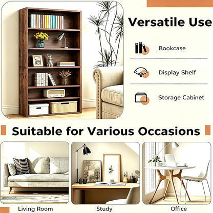 HealSmart 6 Tier Bookcase, Industrial 6 Book Shelf, 9.2" D x 23.8" W x 63" H - Image 6