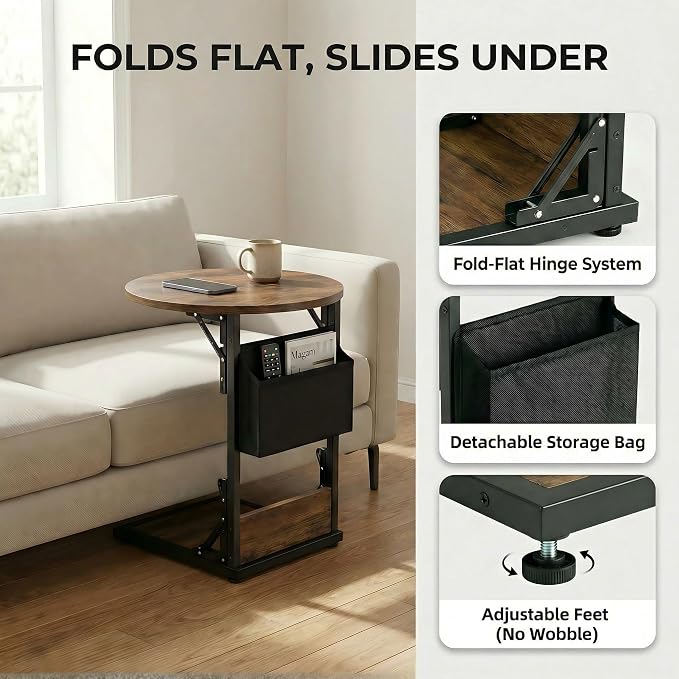 Foldable C Shaped End Table, 15.7" Couch Side Table - Image 5