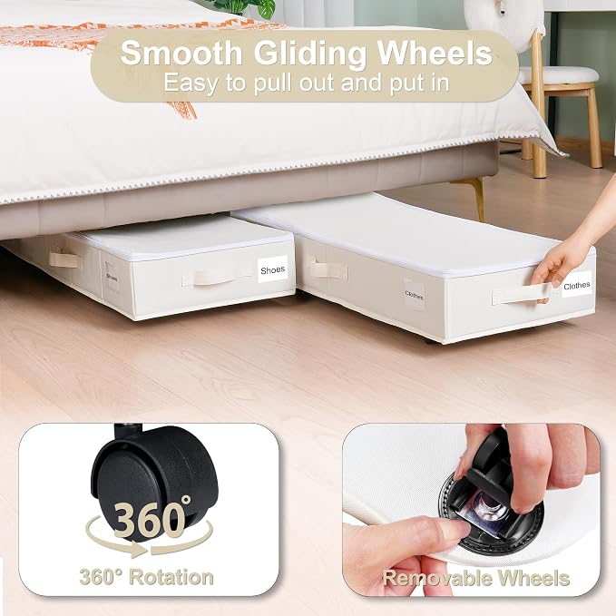 Vincona Under Bed Storage with Wheels, 2 Pack Under Bed Storage Containers with - Image 3