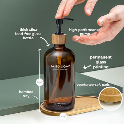 Vine Creations Amber Glass Soap Dispenser Set, Hand Soap and Dish Soap - Image 5