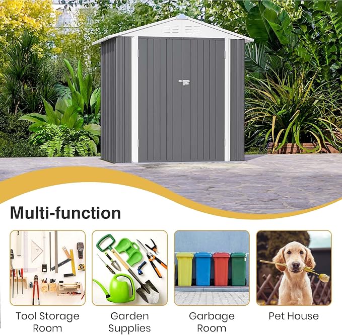 Patiowell 6x4 FT Storage Shed, Outdoor Metal Sheds - Image 5