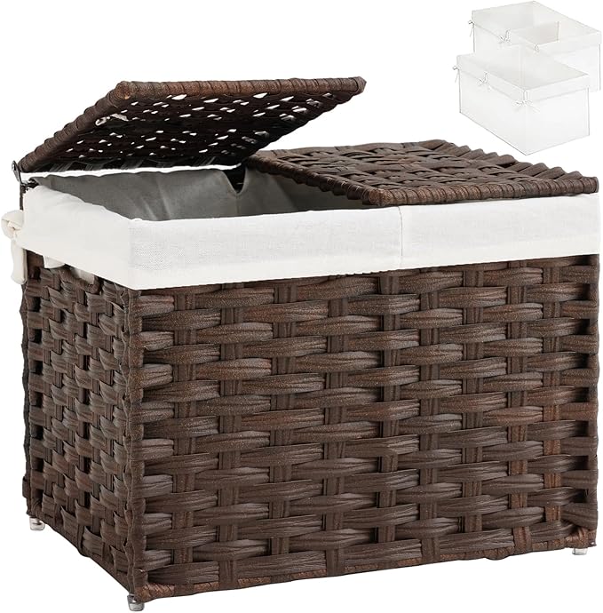 SETVSON Storage Basket with Lid, 2-Lid PE Rattan Storage Bin, 2 Removable by SETVSON
