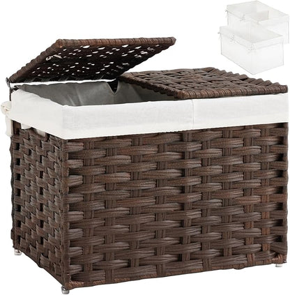 SETVSON Storage Basket with Lid, 2-Lid PE Rattan Storage Bin, 2 Removable by SETVSON