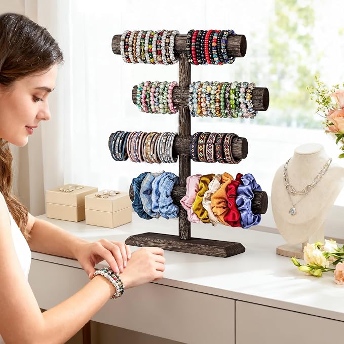 LadyRosian 4 Tier Wooden Display Jewelry Accessory Stand Jewelry Bracelet - Image 8