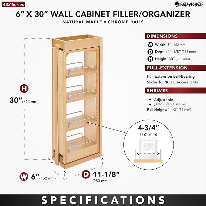 Rev-A-Shelf 6"W x 30"H Pull Out Shelf Organizer - Image 3