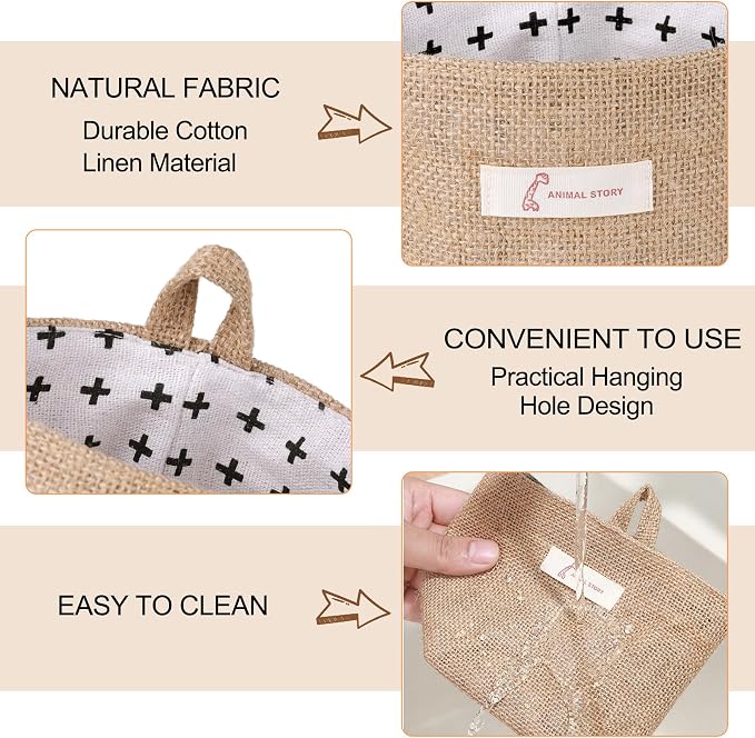 3 PCS Mini Hanging Storage Bag Cotton Linen Small Storage Basket Wall Hanging - Image 6