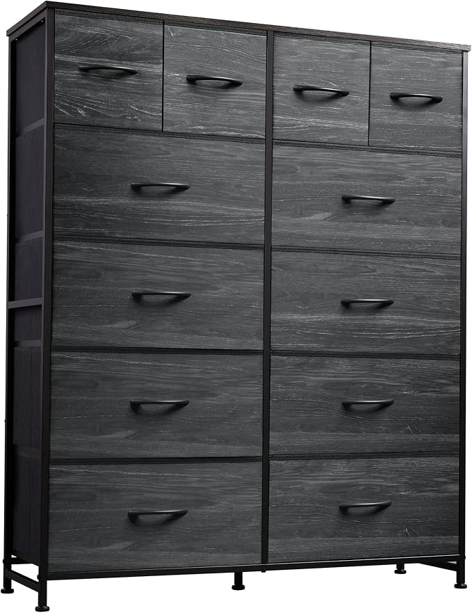 WLIVE 12 Drawer Tall Fabric Dresser Bedroom Storage Chest, Charcoal | Black by WLIVE