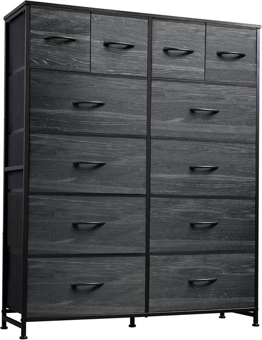 WLIVE 12 Drawer Tall Fabric Dresser Bedroom Storage Chest, Charcoal | Black by WLIVE