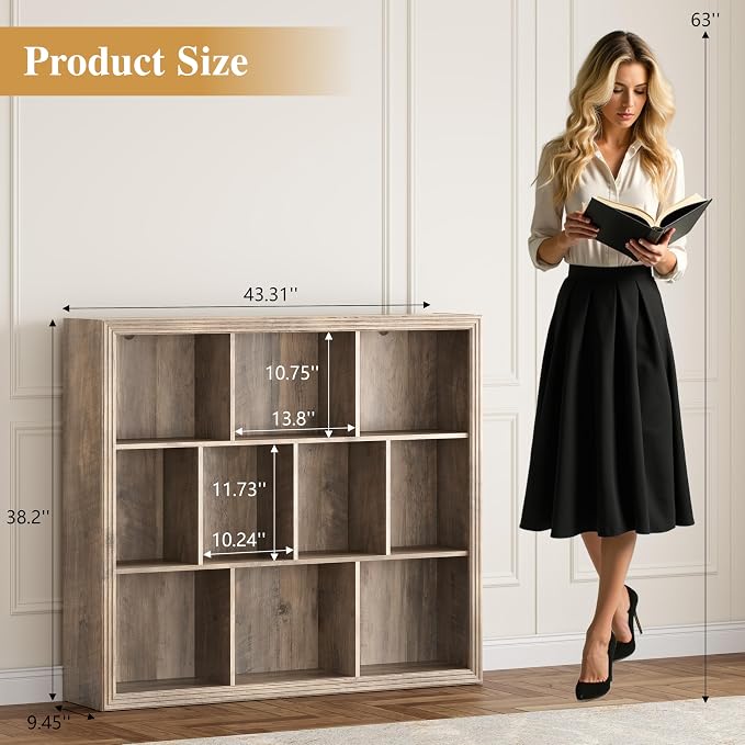 Book Shelf with 10-Cube, 43” Wide Bookshelf with Anti-Tip Device, 38” Tall Open - Image 2