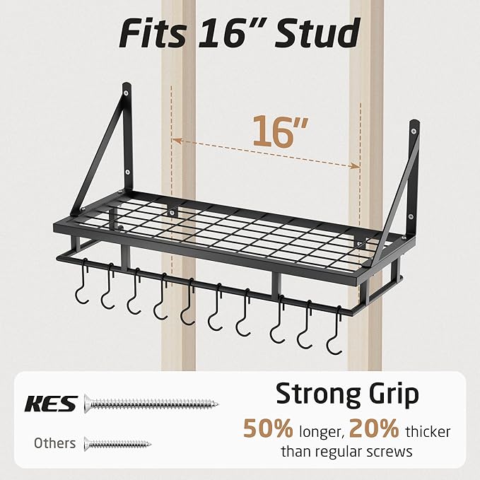 KES 24 Inch Kitchen Pot Pan Rack Wall Mounted Hanging Storage Organizer Wall - Image 5