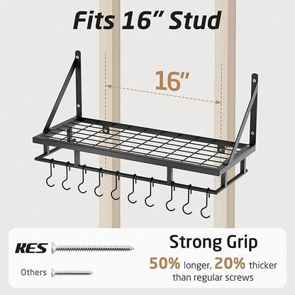 KES 24 Inch Kitchen Pot Pan Rack Wall Mounted Hanging Storage Organizer Wall - Image 5