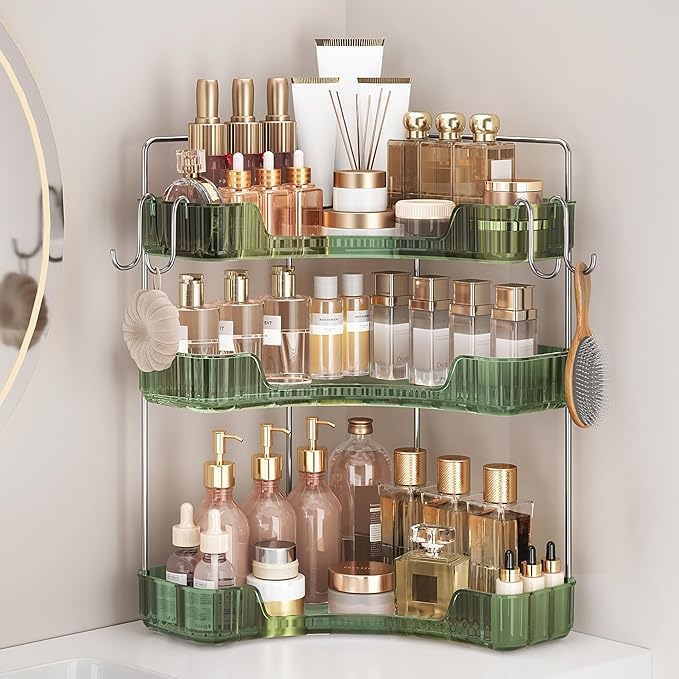 3-Tier Green Corner Organizer, PET Counter Storage by Kinkota