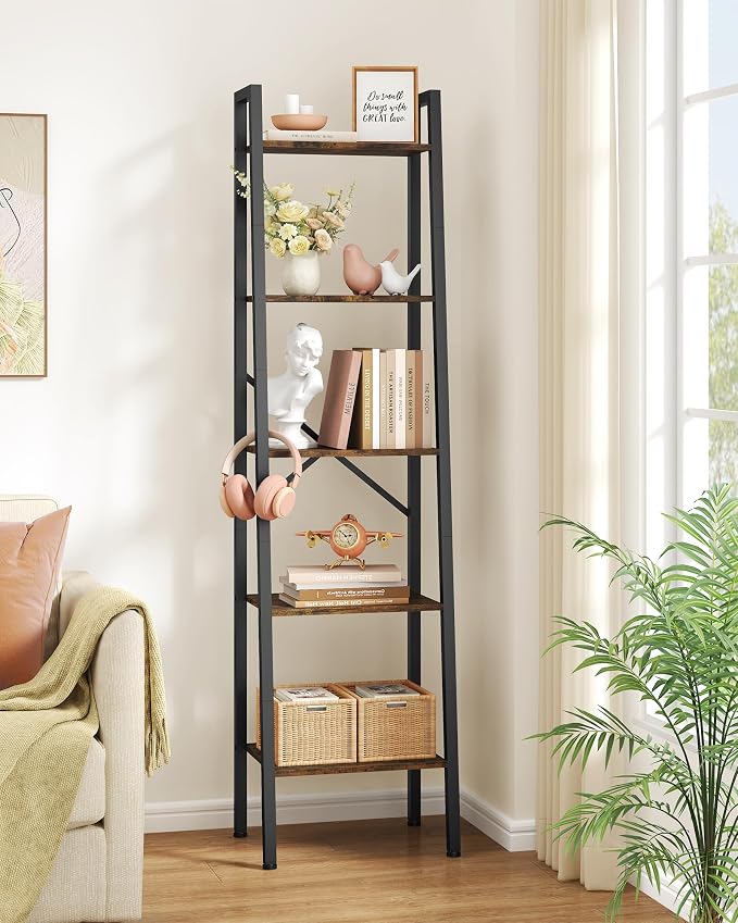 Hoctieon Industrial Ladder Bookshelf, 5-Tier Tall Bookshelf, Open Ladder Shelf by Hoctieon