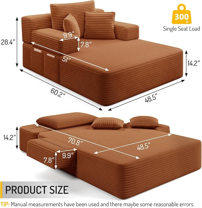 2-in-1 Convertible Chaise Lounge Indoor, 60.2" Corduroy Upholstered Chaise - Image 2