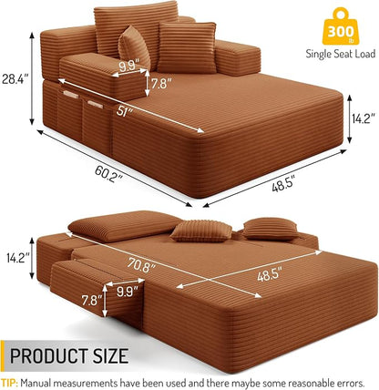 2-in-1 Convertible Chaise Lounge Indoor, 60.2" Corduroy Upholstered Chaise - Image 2