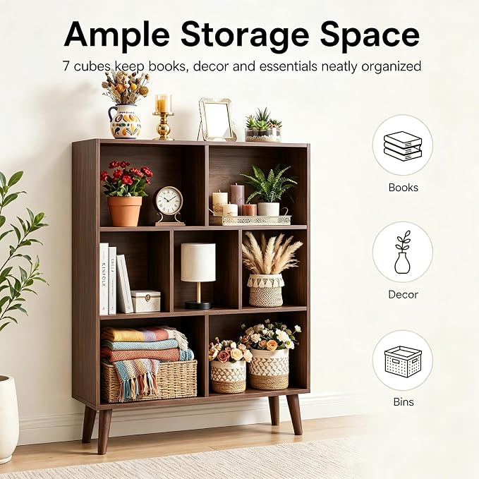 HealSmart 7 Cube Storage Organizer, 3 Tier Bookshelf - Image 4