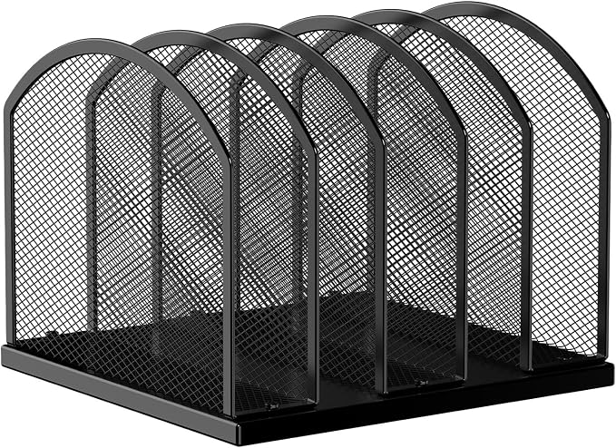 5-Section Vertical Desktop Organizer, 5-Section Mesh File Folder Stand Sorter by Gawerk