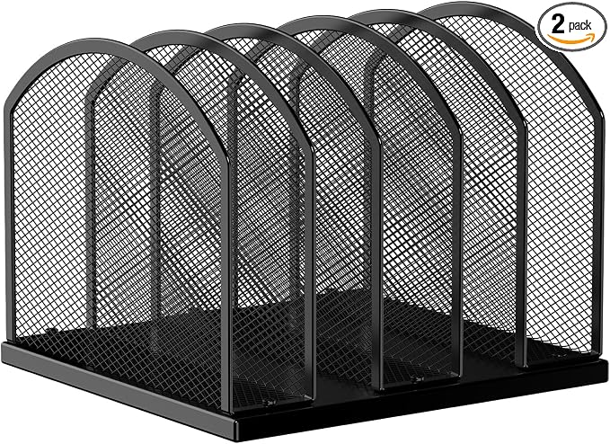 5-Section Vertical Desktop Organizer, 5-Section Mesh File Folder Stand Sorter by Gawerk