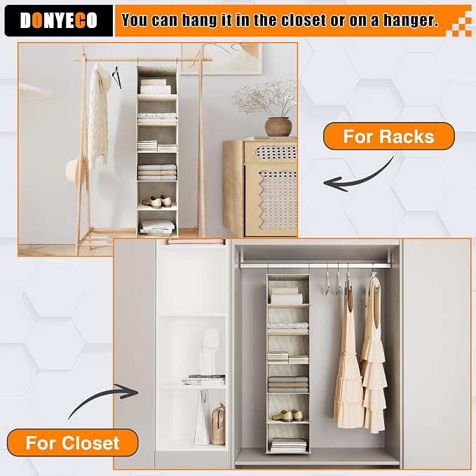 Hanging Closet Organizer, Easy Mount Foldable 6-Shelf Hanging Closet Wardrobe - Image 5