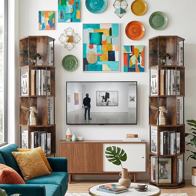 VIWODS Rotating Bookshelf, 5 Tier Spinning Bookshelf Tower, Revolving 360° - Image 4