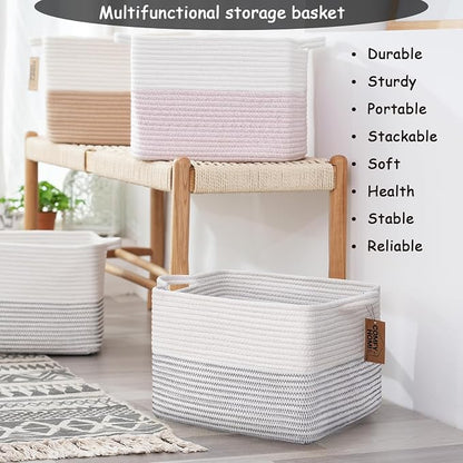 COMFY-HOMI 3 Pack Cotton Rope Square Basket - Image 6