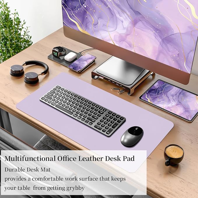 Bloss Purple Desk Mat, Double-Sided Leather Desk Pad, Desk Matt - Image 2