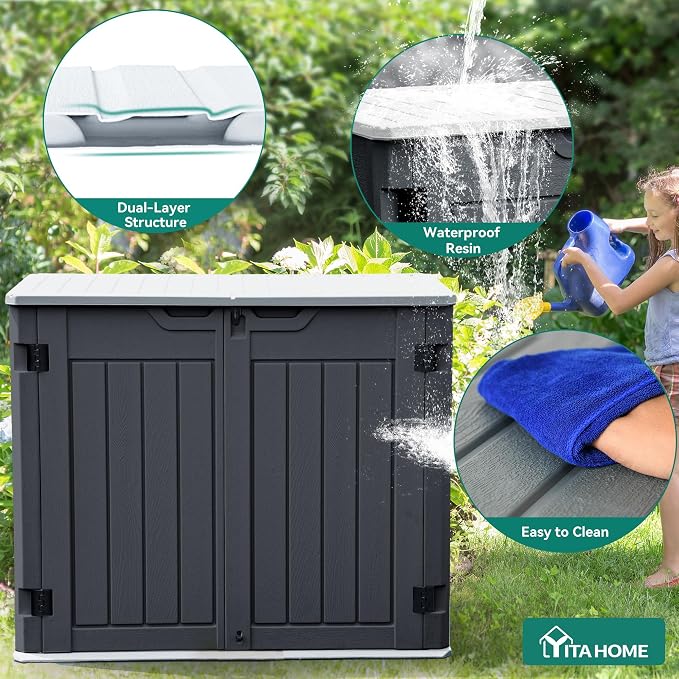 YITAHOME Outdoor Horizontal Storage Sheds w/o Shelf, Weatherproof Resin Tool - Image 2
