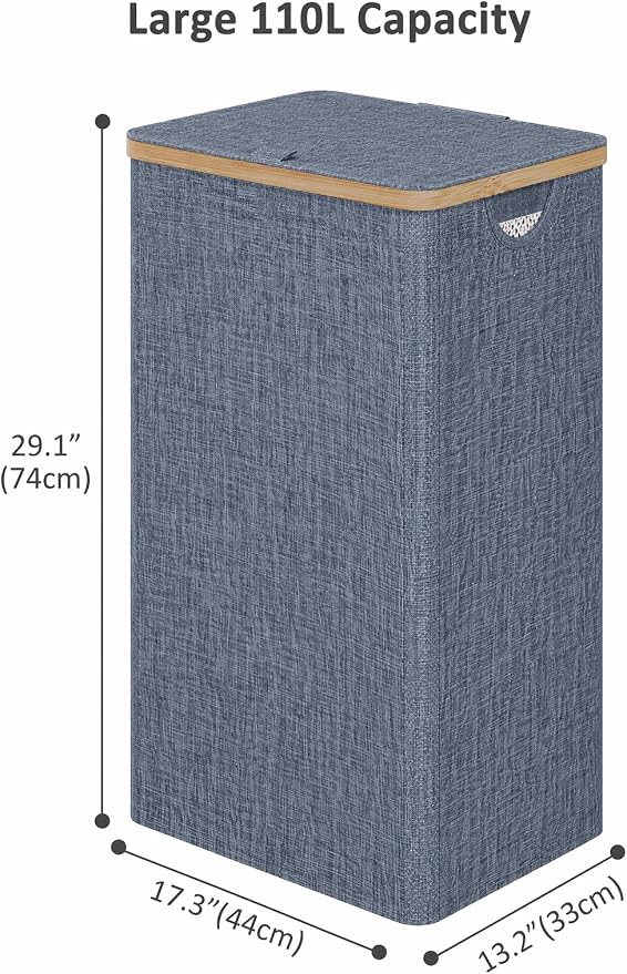 iEGrow Laundry Basket with Lid, 110L Large Laundry Hamper with Banboo Handle - Image 2