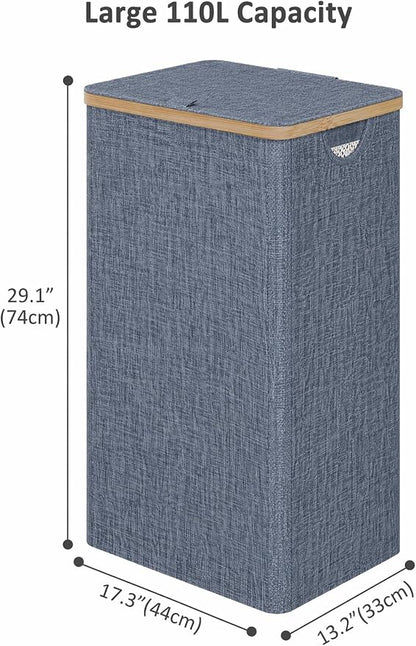 iEGrow Laundry Basket with Lid, 110L Large Laundry Hamper with Banboo Handle - Image 2