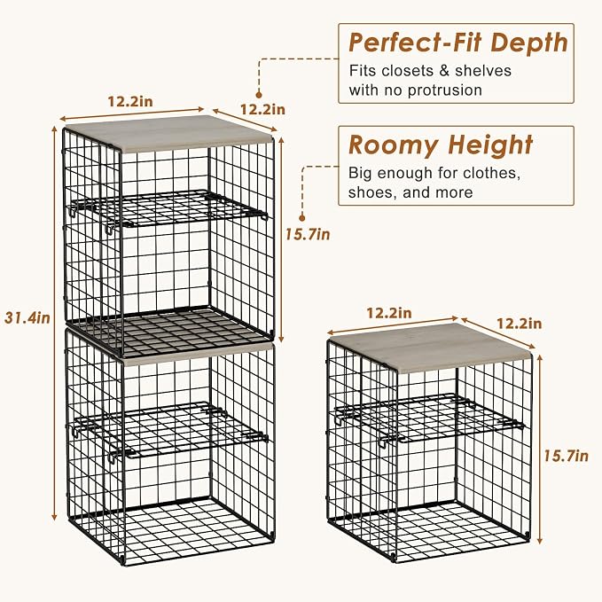4-Tier Stackable Closet Organizers and Storage, Adjustable Dividers & Wood Top - Image 3