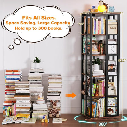 Aheaplus Rotating Bookshelf, Corner Bookcase, 360 Display Wood Spinning - Image 3