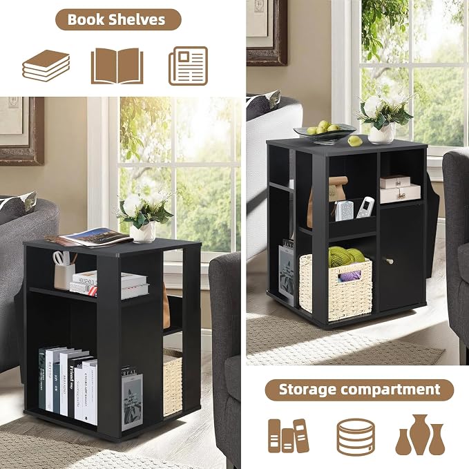 Square Rotating End Table with Storage, Cabinet and Multiple Storage, Swivel - Image 7