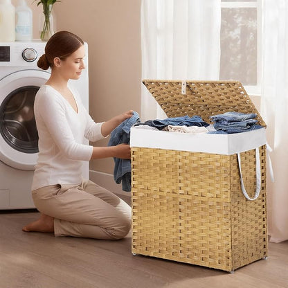 Woven Laundry Basket with Lid, Large Hamper with Removable and Machine-Washable - Image 2