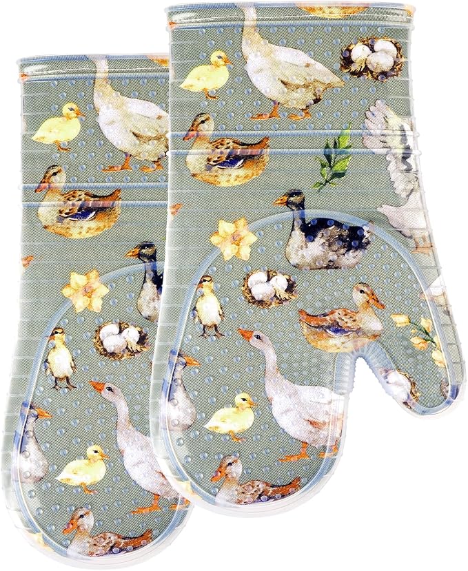 Oven Mitts Set of 2 with Transparent Clear Silicone Shell and Nice Duck by REDLMLDETA