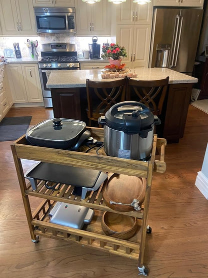 Interbuild 3 Tier Acacia Hardwood Kitchen Cart, Portable Rolling Trolley Cart - Image 8
