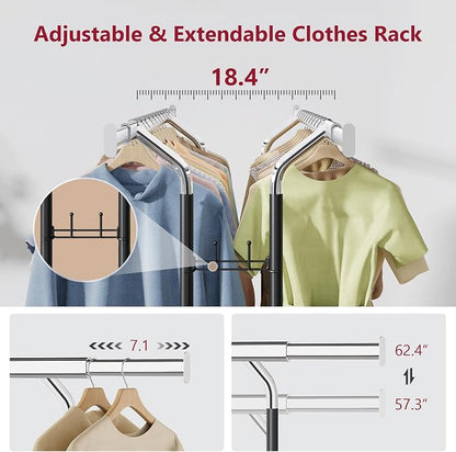 Tajsoon Double Rod Clothes Rack Load 480 LBS, Heavy Duty Rolling Garment Rack - Image 3