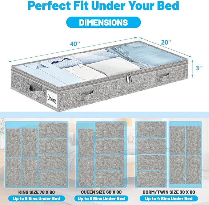 3 Inch Low Profile Under Bed Storage Drawer 2 Pack, Lightweight Underbed - Image 2