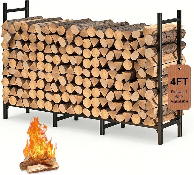 4FT Firewood Rack Indoor Outdoor, Heavy Duty Log Holder Stand by NANANARDOSO