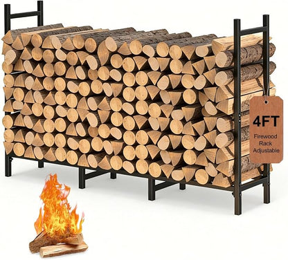 4FT Firewood Rack Indoor Outdoor, Heavy Duty Log Holder Stand by NANANARDOSO
