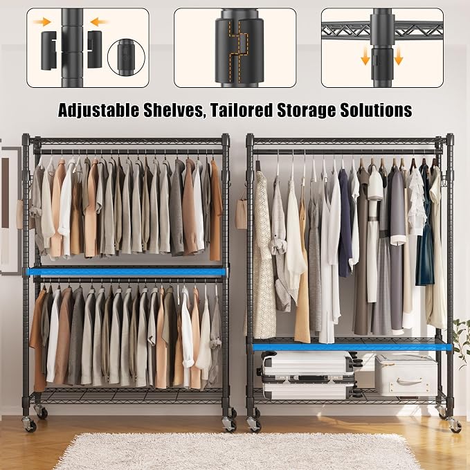 BATHWA Heavy Duty Garment Rack on Wheels, Rolling Clothes Racks - Image 4