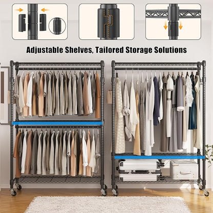 BATHWA Heavy Duty Garment Rack on Wheels, Rolling Clothes Racks - Image 4