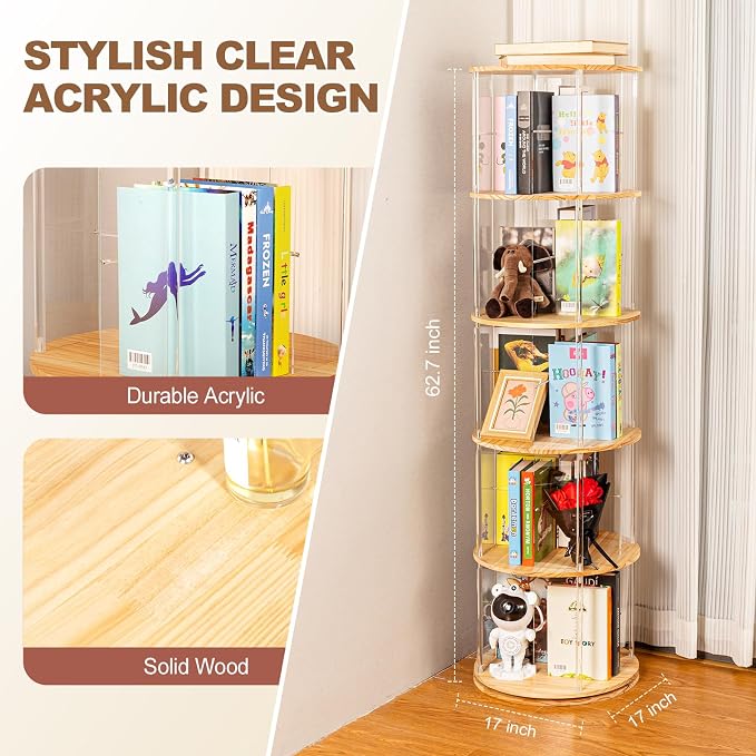 TAKEKIT 360° Rotating Bookshelf, 5-Tier Spinning Book Shelf Tower - Image 2