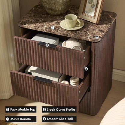 Fluted Nightstand with 3 Drawers, Engineered Wood Bedside Table with Faux - Image 4