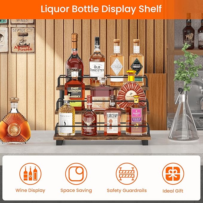 Homode Liquor Bottle Display Shelf, Coffee Syrup Rack Organizer, 3 Tier Wine - Image 4