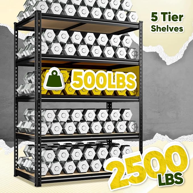 72" H Garage Shelving, 5 Tier Storage Shelves Load 2500 lbs, Adjustable Garage - Image 4