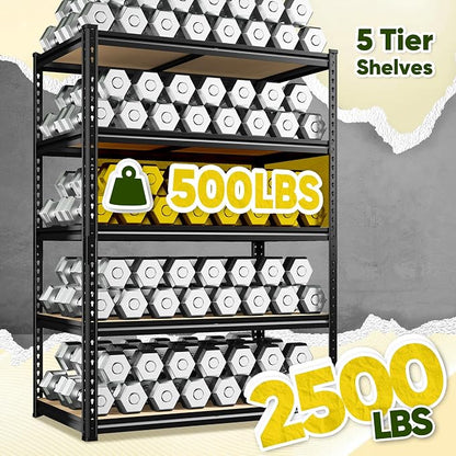 72" H Garage Shelving, 5 Tier Storage Shelves Load 2500 lbs, Adjustable Garage - Image 4