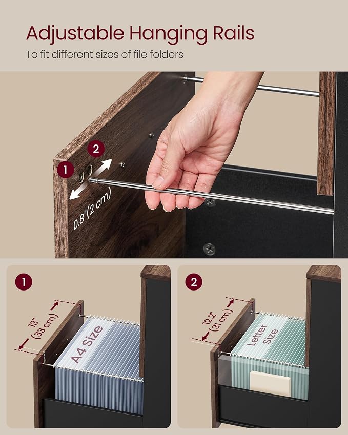 VASAGLE 2-Drawer File Cabinet, Small Rolling Filing Cabinet - Image 5